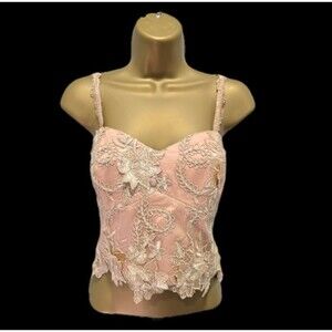 Peach 3D Lace Camisole Bustier Med Coquette Boho Fairy Angel Maximalist Festival
